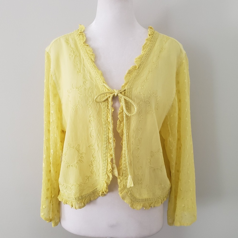 Embroidered Lightweight Cardigan SIZE 2X Boho Fairy Layer Ruffle Flare Sleeves